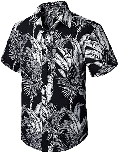 Машки хавајски кошули со краток ракав цветна тропска алоха кошула случајно летно копче надолу од празнична плажа кошула со џеб