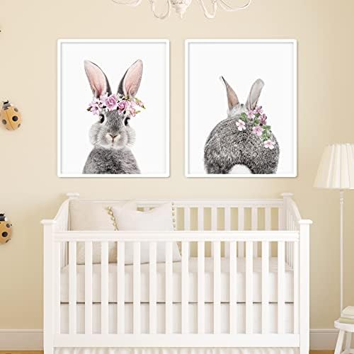 Anydesign 2pcs Велигденски зајаче wallидни уметности отпечатоци бебе зајаче зајак постери бебешки животни расадник цвет отпечатоци