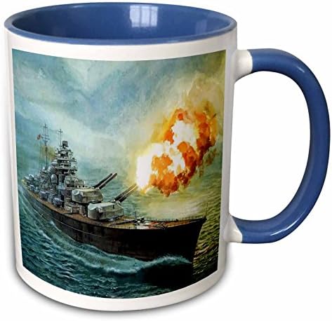 3drose mug_98600_6 Сликарство на Battleship Bismarkjpg Две тони кригла, 11 мл, сина/бела боја