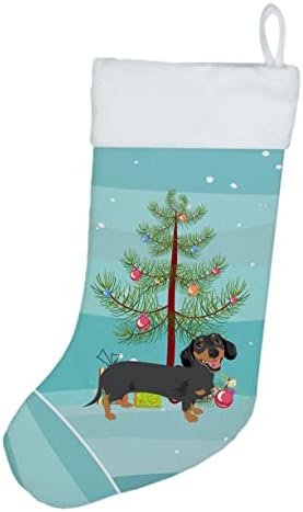 Богатства на Каролина WDK2988CS DACHSHUND црна и тен 3 Божиќно Божиќно порибување, камин што виси чорапи Божиќна сезона Декора за