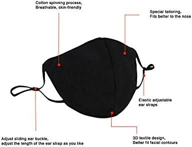 5 Пакет Маска За Лице За Повеќекратна Употреба, Црн Нос Заоблен Дизајн На Капакот На Лицето Што Може Да Се Пере Прилагодливи Големи Памучни