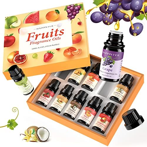 Сет на есенцијално масло од овошје, [природен овошен мирис] 10 парчиња овошни масла за мириси за навлажнувачи дифузери, правење свеќи и сапун,