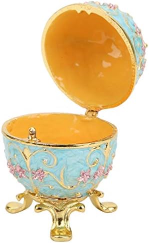 Кутија за накит Салалис емајлирана велигденска кутија со јајце со високо ниво емајлиран украс езеро сино за чување на ѓердан од прстен
