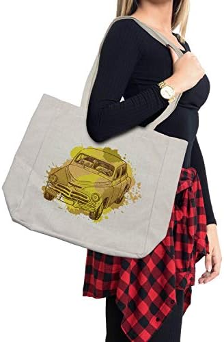 Торба за купување торба за грантови на Амбесон, ретро автомобил со дигитален гранџ искинат прскалка валкани графити како урбана илустрација,