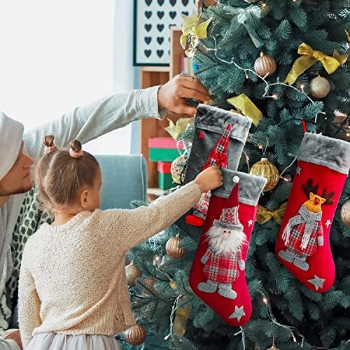 Божиќни чорапи на Acina 5, 18,9 Шведски Санта Гном чорапи за семејно камин што виси чорапи сет, Божиќни чорапи со 3Д кадифен карактер за