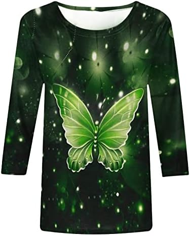 Маица со огромна пеперутка печатена маица со средна должина 3/4 ракави блуза мека удобна тркалезна врата на вратот обичен туничен