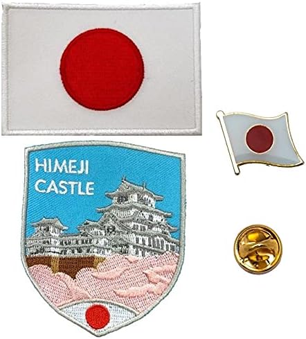 А -Оно - Везници за замокот Химеџи Шилд+Јапонија со знаме на знаме и лаптоп, бела замок замок, амблем за замокот, јапонски знаме