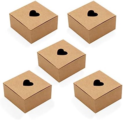 Кутии со кафеава хартија од Wraphay рециклираат мали кутии со срце 20 пакувања 3.1x3.1x1,5 инчи за подарок за завиткување на денот