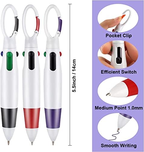 Повторувани пенкала за шатл, 4 брои 4-во-1 разнобојни пенкала од 1,0мм повлекувачки пенкала со карабинерски клип-точки за подароци