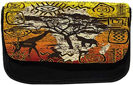 Необичен африкански молив случај, културна уметност за животни, торба со молив со ткаенини со двоен патент, 8,5 x 5,5, жолто