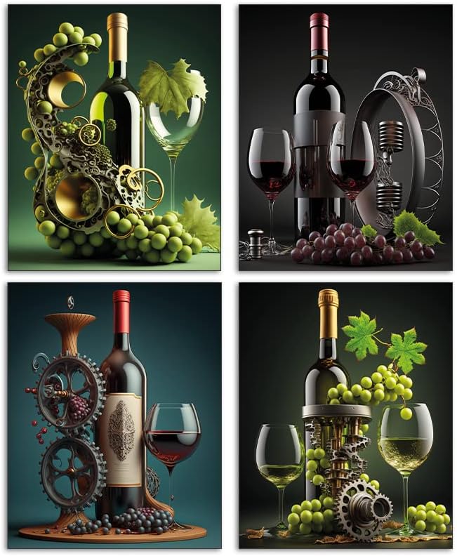 Нилем дизајн вино отпечатоци wallидни уметнички вински бар декор сет од 4 нерасположени постер за вино модерна кујна wallид