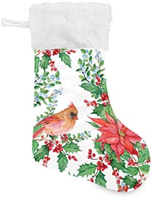 Божиќни чорапи на Алаза Поинсетиа Класик Персонализирани големи декорации за порибување за семејни празнични сезони за забави Декор 1 пакет, 17,7