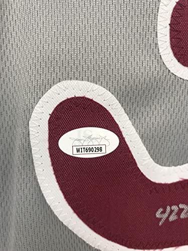 Били Вагнер потпиша автограмиран „422 заштедува“ Филаделфија Греј Бејзбол дрес - ЈСА КОА