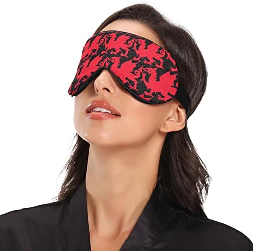 Унисекс спиење маска за очи велшки-змеј-црвено-црно-црно ноќно спиење маска за удобно око за очи за спиење