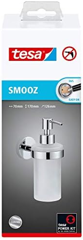 Tesa Smooz Нема вежба, wallид монтиран за сапун за бања, метал обложен со хром, технологија за отстранлив лепило за лепило