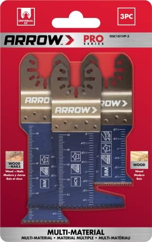 Arrow OSC101VP-3 мулти-материјална осцилирачка алатка со разновидност на сечилото за бакарна цевка, дрво, ПВЦ, сув wallид, универзален,