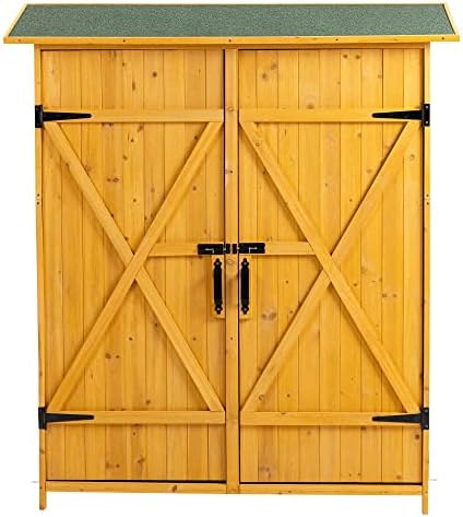 56 “L x 19,5” W x 64 ”H Надворешно складирање пролеана со заклучени врати, дрвена алатка градина пролеана со одвојливи полици и
