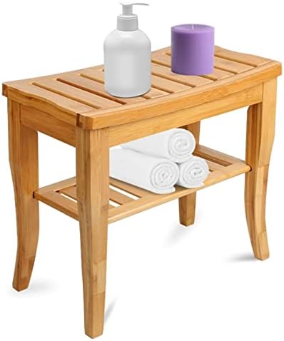 Виорен водоотпорен бамбус со полица, тиково седишта за туширање и клупи дрвени 2-нивоа организатор на бања и чевли со полица за складирање