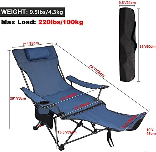 Стол за кампување на Redcamp со отстранлив пакет за потпирач за нозе 2, преносни кампови за преклопување на кампови за возрасни,