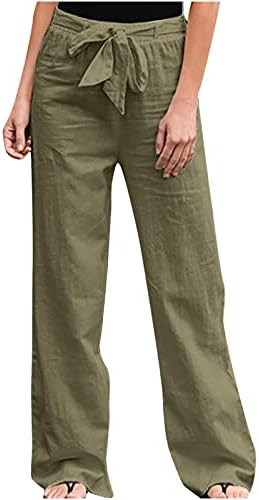 Дасајо женски обични лабави долги панталони Постелнини со ленти со цврсти панталони плус големина меки трендовски пантолони џемпери јога