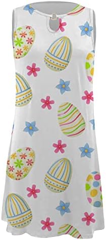 Lcepcy omensенски велигденски без ракави, шарени јајце -зајаче, печатени фустани, моден клуч на вратот 2023 летна облека за плажа