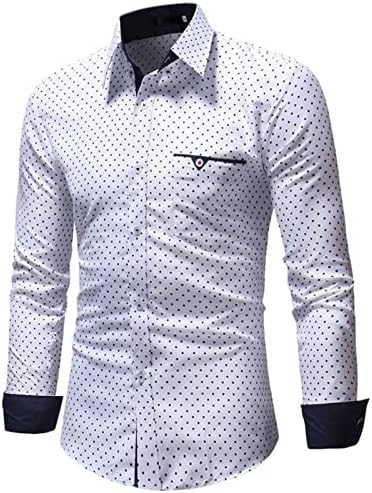 Maiyifu-GJ Mens Polka Dots фустани кошули Обичен класичен печатен кошула со долги ракави, вртено јака, тенок, фит-копче надолу кошула надолу