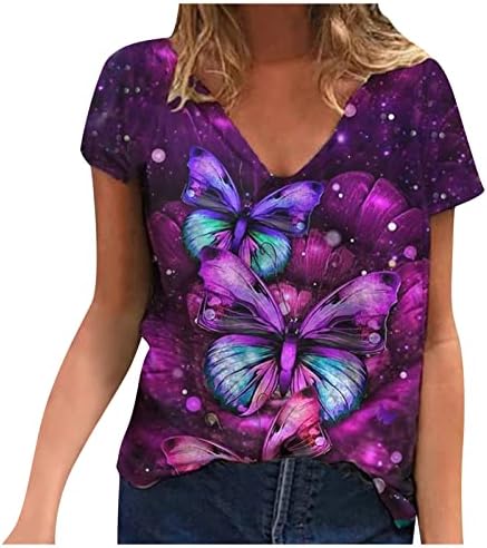 2023 Облека Редовно вклопувајте кратки ракави V вратот Памук Графички Топ за девојчиња Блуза есен лето женски 8z 8z