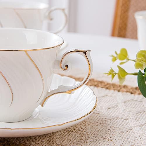 Агиуни чаши за чај и чинии керамичка шолја за кафе 6оз За Кафе, Лате, Кафе Мока и Чај-Сет од 4, Бело