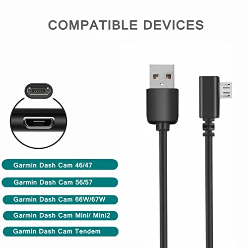XSDTech Правен агол 90 степени микро USB кабелски кабел компатибилен со Garmin Dash Cam Mini, Mini 2, Tandem, 66W, во олово за полнење на