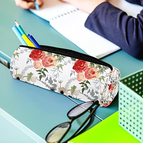 Рози со лисја молив случај Студентска канцелариска торбичка торбичка патент Пенки за пенкало, козметика торба за ученици од училиштата