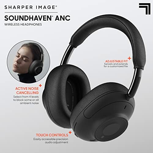 Појапер слика Soundhaven безжични слушалки со Bluetooth преку уво, Активно откажување на бучава, 30-часовно време на игра, IPX4 Sweatproof,