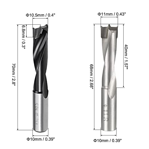 UXCELL BRAD POINT DRIPT BITS Постави 11mm x 68mm и 10,5 mm x 70mm десно вртење карбид за алатка за дупчење со столарија за столарија