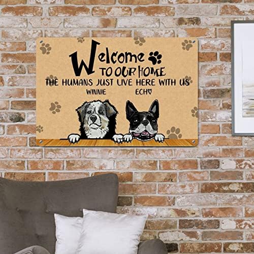 Алиојоит Прилагодено Куче Име Добредојдовте Во Нашиот Дом Луѓето Овде Со Нас Смешно Куче Метален Знак Плакета Закачалка За Врата