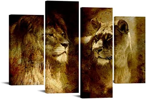 Kreative Arts 4Panel Canvas Print Wall Art Set Lion Dail Alimal Animal Photography Country Ultra Africa and Lioness слика на