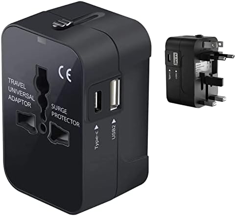 Travel USB Plus Меѓународен адаптер за напојување компатибилен со Karbonn Titanium S21 за светска моќ за 3 уреди USB Typec, USB-A за патување