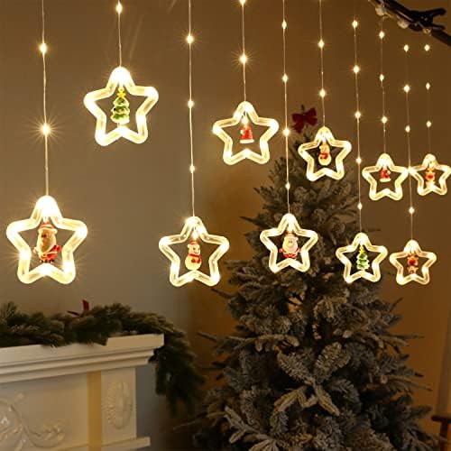 Божиќни светла, 9.84ft УСБ приклучок за завеси за Божиќни украси, 120 LED Божиќни украси самовила со 10 симпатични DIY Божиќен декор за внатрешна