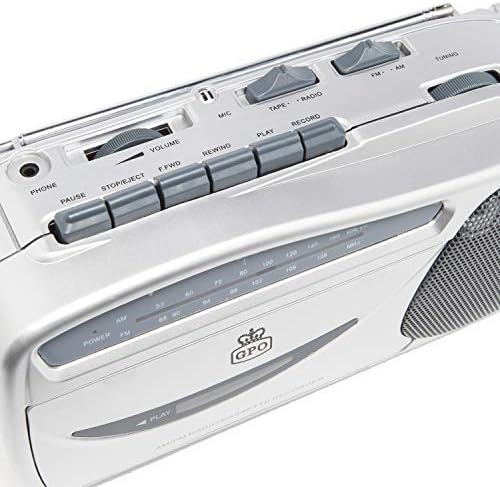GPO 9401 Retro Portable AM/FM Radio и Cassette Player - Слушалки, приклучоци за микрофон - сребро