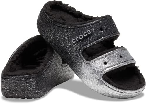 Crocs Унисекс Класичен Cozzy Платформа Сандали | Нејасни Влечки Слајд, Црна/Сребрена, 5 Американски Мажи