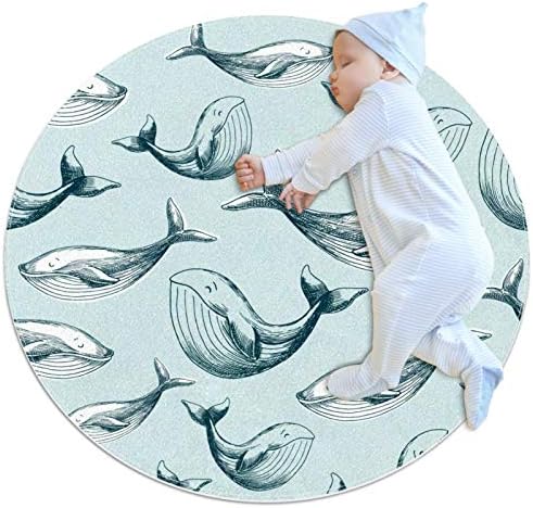 Мат со тркалезни кат, кит сина 31,5 x31,5 расадник килим за спална соба игротека за новороденчиња, кои не се лизгаат јога душеци