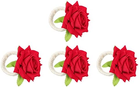 Зеродеко вештачка роза 4 парчиња Ден на в Valentубените Ден на салфетка роза салфетка тока вештачки цветни салфетки прстени за вinesубени