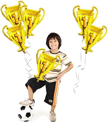 FINYPA 6 PCS Gold Champion Champion Champion Championship Mylar Trophy Balloon Првиот награден спортски балони кошаркарски фудбалски фудбалски