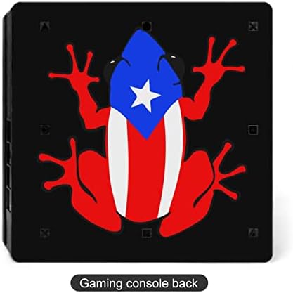 Порто Рико знаме жаба Смешна налепница Заштитник на кожата Целосно печатење Тенок декларативни капаци за PS-4 SLIM/PS-4 PRO конзола и 2 контролер