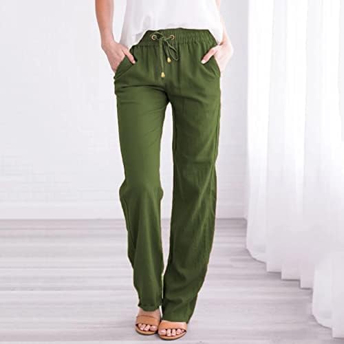Постелни панталони Kcjgikpok за жени, цврсти високи половини со меки нозе со меки панталони со панталони со џебови лабави панталони