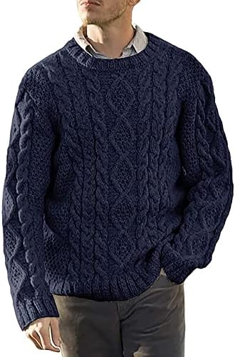 Dudubaby Машка цврста боја, обичен џемпер за влечење на вратот, џемпер со долг ракав
