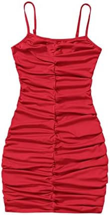 SweatyRocks Girl's Spaghetti Strap Solid Ruched Slim etted Cami Short Fuse