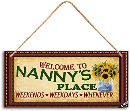 Собзи Добредојдовте на дадилката Дрвен декор за дома, за баба, виси декоративен знак за сончоглед од сончоглед, знак за добредојде на 5,9x11.8inch