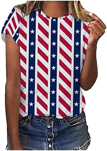 Денот на независноста, жените врвови на 4 -ти јули Патриотски маички со американско знаме печати кратки ракави на екипажот на