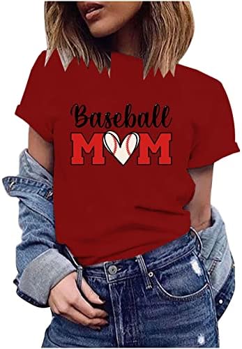 Бејзбол мајки кошули жени со кратки ракави екипаж на мајката на мајката, маичка подарок случајно лето слатко тунично врвови за празничка