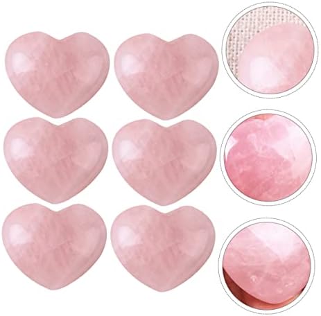 Тофику 6 парчиња розово кварц срце украс кристален декор срце декор loveубов срце чакра камен балансирање на скапоцени камења