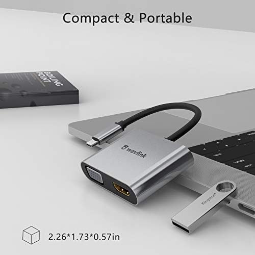 Wavlink USB C до HDMI VGA адаптер, Thunderbolt 3/4 компатибилен, тип C до VGA HDMI конвертор за MacBook Pro/Air, Dell XPS 13/15, HP, Lenovo